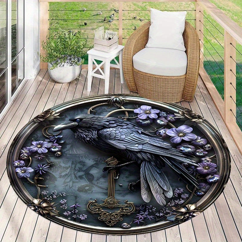 3D Metal Crow Design Rug - Soft, Non-Slip & Washable Polyester Carpet for Living Room, Bedroom, Office - Comfortable Indoor Decor Mat