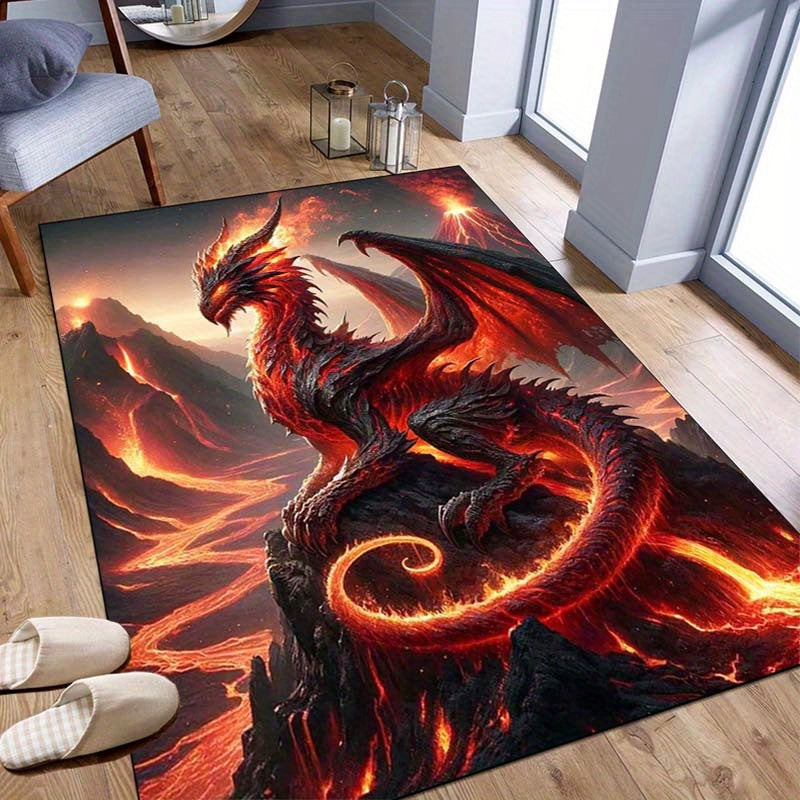 Luxurious Crystal Velvet Dragon Carpet - 800g/m2, Non-Slip & Hand-Washable, Perfect for Bedroom & Living Room Decor, PC, Classic Pattern