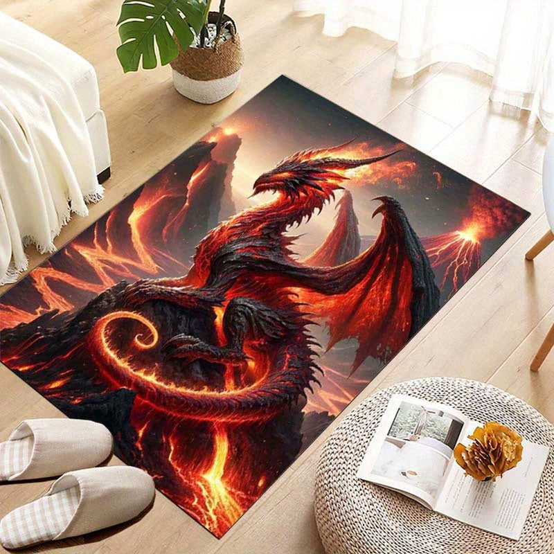 Luxurious Crystal Velvet Dragon Carpet - 800g/m2, Non-Slip & Hand-Washable, Perfect for Bedroom & Living Room Decor, PC, Classic Pattern