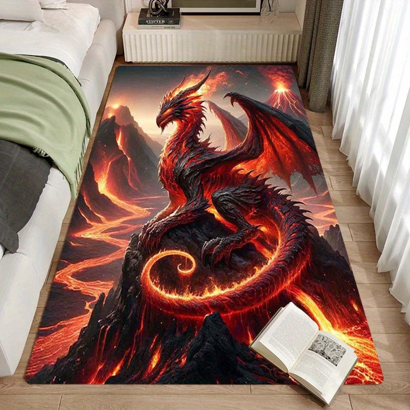 Luxurious Crystal Velvet Dragon Carpet - 800g/m2, Non-Slip & Hand-Washable, Perfect for Bedroom & Living Room Decor, PC, Classic Pattern