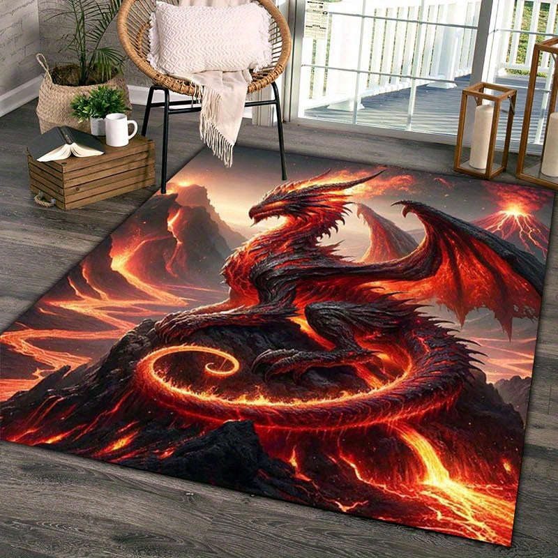 Luxurious Crystal Velvet Dragon Carpet - 800g/m2, Non-Slip & Hand-Washable, Perfect for Bedroom & Living Room Decor, PC, Classic Pattern