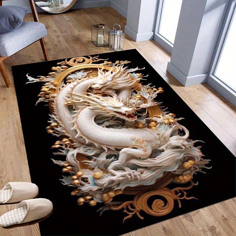 Luxurious Crystal Velvet White Dragon Carpet - Perfect for Kitchen, Bathroom, Laundry & Home Decor, 800g/m2