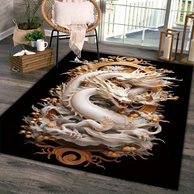 Luxurious Crystal Velvet White Dragon Carpet - Perfect for Kitchen, Bathroom, Laundry & Home Decor, 800g/m2