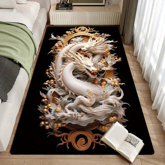 Luxurious Crystal Velvet White Dragon Carpet - Perfect for Kitchen, Bathroom, Laundry & Home Decor, 800g/m2