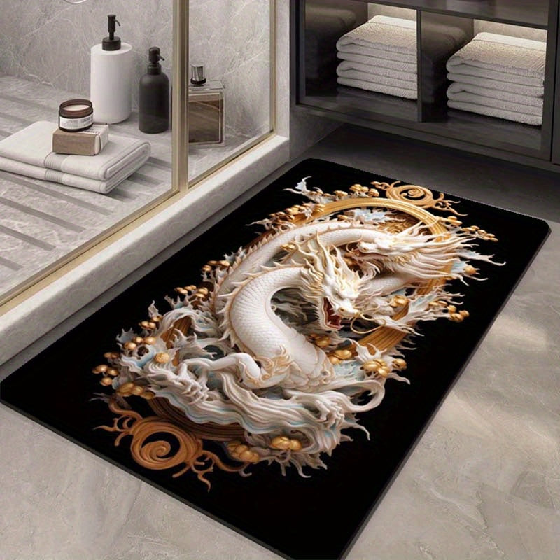 Luxurious Crystal Velvet White Dragon Carpet - Perfect for Kitchen, Bathroom, Laundry & Home Decor, 800g/m2