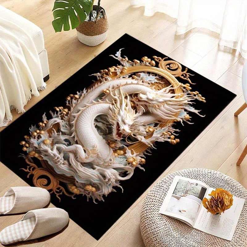 Luxurious Crystal Velvet White Dragon Carpet - Perfect for Kitchen, Bathroom, Laundry & Home Decor, 800g/m2