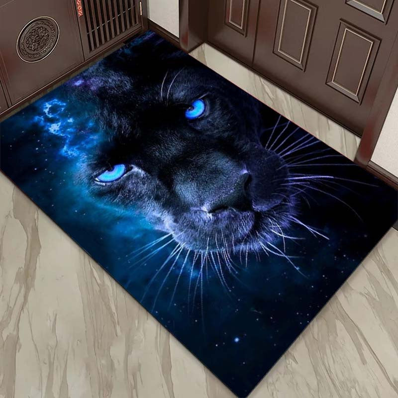 3D Cosmic Panther Print Area Rug - Polyester Non-Slip Carpet for Living Room, Bedroom, Chair Mat - Home Decor Floor Rug