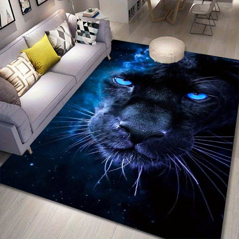 3D Cosmic Panther Print Area Rug - Polyester Non-Slip Carpet for Living Room, Bedroom, Chair Mat - Home Decor Floor Rug