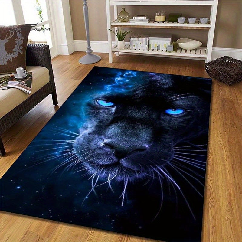 3D Cosmic Panther Print Area Rug - Polyester Non-Slip Carpet for Living Room, Bedroom, Chair Mat - Home Decor Floor Rug