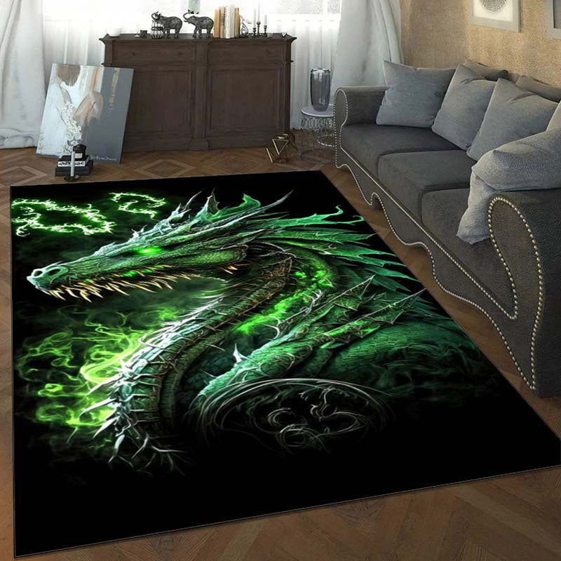 3D Magic Green Dragon Printed Area Rug, 800g/m2 Crystal Velvet Polyester Carpet for Living Room Bedroom Sofa Chair, Non-Slip Door Mat Home Decor, Sofa Chair Mat|Bold Statement Rug|Durable Area Rug