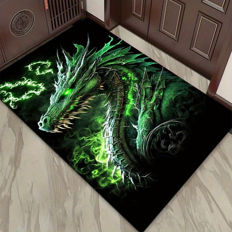 3D Magic Green Dragon Printed Area Rug, 800g/m2 Crystal Velvet Polyester Carpet for Living Room Bedroom Sofa Chair, Non-Slip Door Mat Home Decor, Sofa Chair Mat|Bold Statement Rug|Durable Area Rug