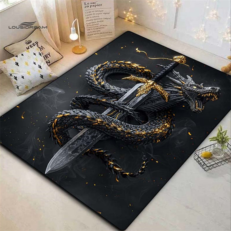 Dragon & Sword Design Area Rug - Large, Non-Slip Polyester Carpet for Living Room, Bedroom, and Office Decor