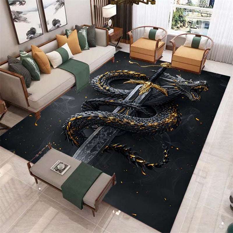 Dragon & Sword Design Area Rug - Large, Non-Slip Polyester Carpet for Living Room, Bedroom, and Office Decor