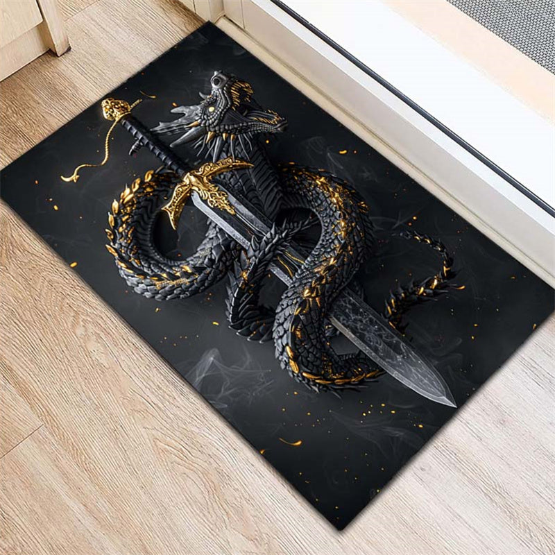 Dragon & Sword Design Area Rug - Large, Non-Slip Polyester Carpet for Living Room, Bedroom, and Office Decor