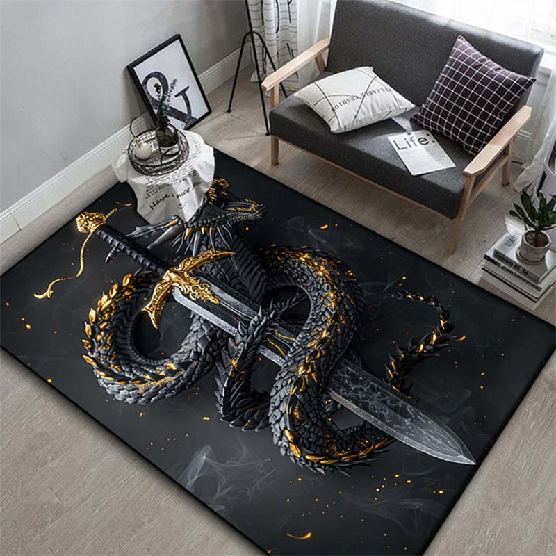 Dragon & Sword Design Area Rug - Large, Non-Slip Polyester Carpet for Living Room, Bedroom, and Office Decor