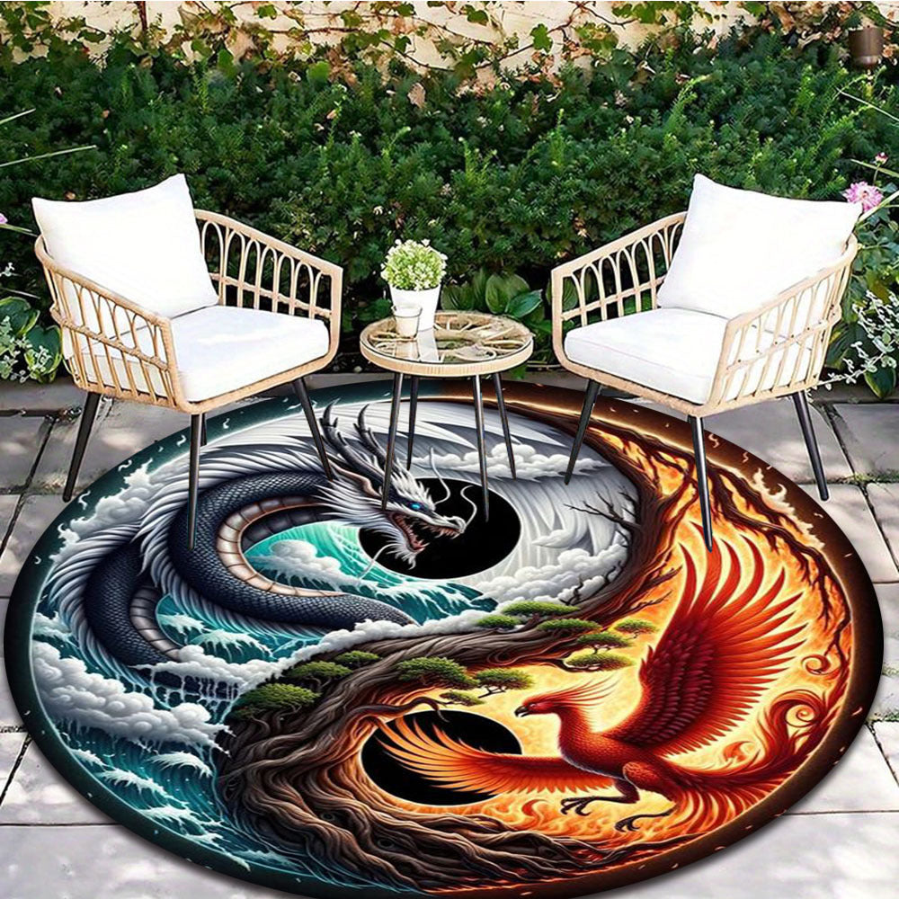 Dragon Pattern Round Area Rug - Indoor Non-Slip Carpet for Bedroom, Living Room, Office, and Home Decor