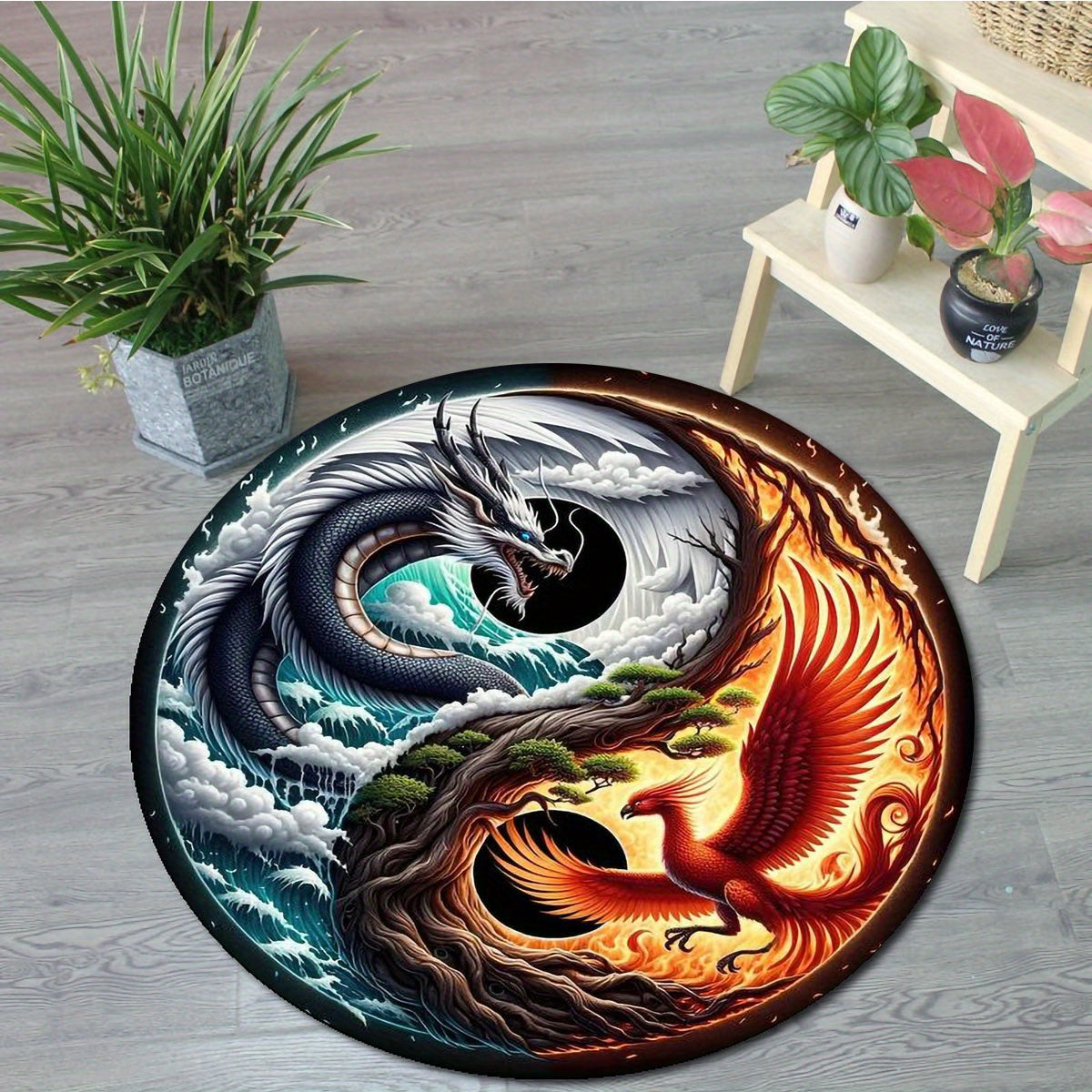 Dragon Pattern Round Area Rug - Indoor Non-Slip Carpet for Bedroom, Living Room, Office, and Home Decor