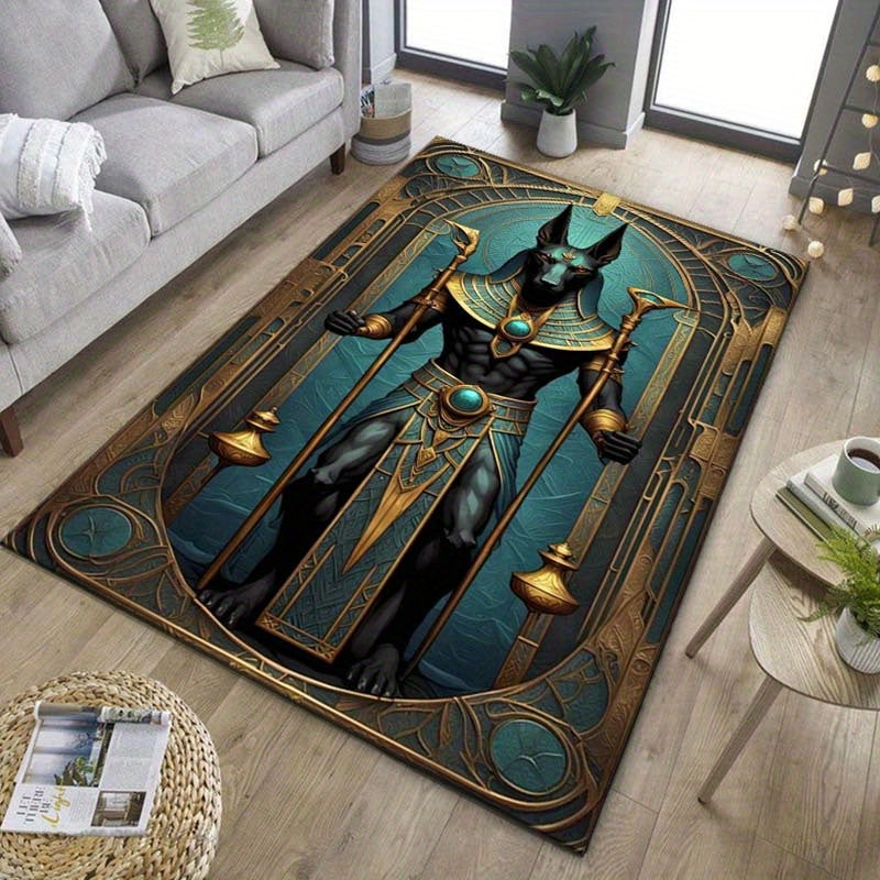 Anubis Egyptian God Design 3D Printed Area Rug - 800g/m2 Crystal Velvet Non-Slip Polyester Carpet for Living Room, Bedroom, Dining Room - Durable Aesthetic Floor Mat, Gift Idea for Men and Women