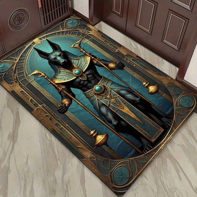 Anubis Egyptian God Design 3D Printed Area Rug - 800g/m2 Crystal Velvet Non-Slip Polyester Carpet for Living Room, Bedroom, Dining Room - Durable Aesthetic Floor Mat, Gift Idea for Men and Women