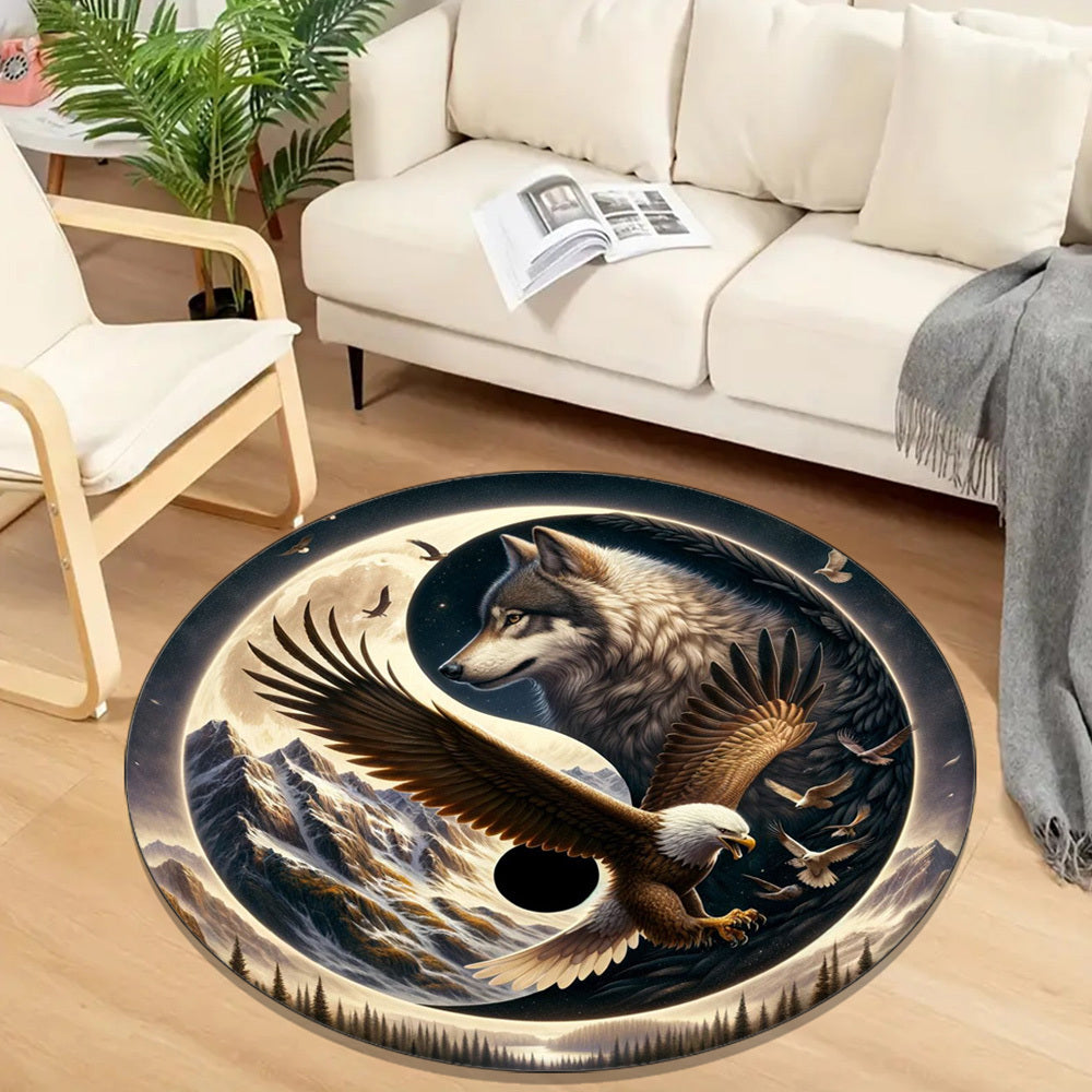 Wolf & Eagle 3D Printed Round Rug - Non-Slip, Soft Crystal Velvet Carpet for Bedroom, Living Room, Balcony - Decorative Home Accent