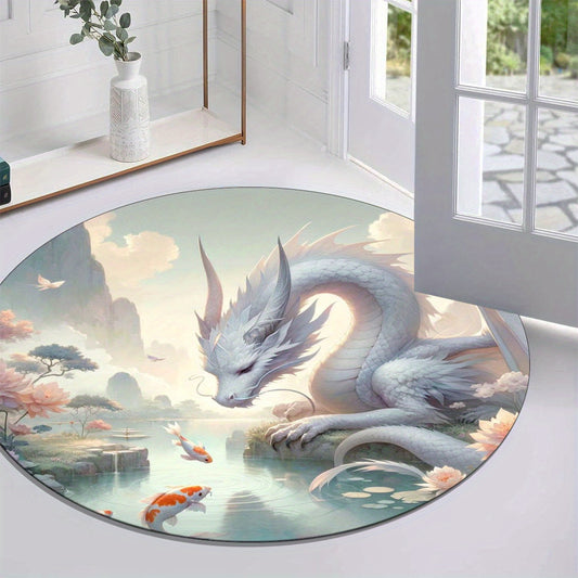 Soft Crystal Velvet White Dragon Round Rug - Perfect for Living Room, Bedroom, and Home Decor - Ideal Gift for Hotels & Offices