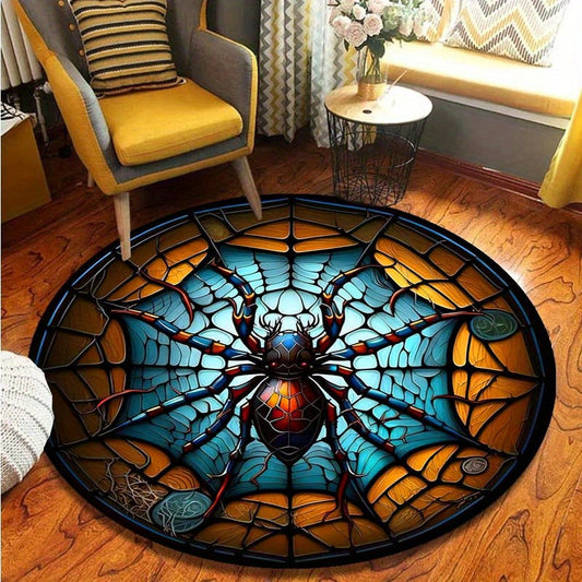 Vintage 3D Spider Print Round Rug - Non-Slip, Soft Crystal Velvet for Living Room & Bedroom Decor, Suitable for Shopping Malls, Offices, Factories, Warehouses