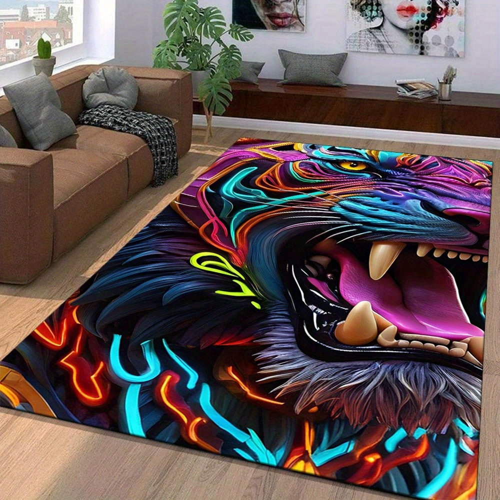 Luxurious 3D Tiger Print Crystal Velvet Carpet - Non-Slip, Soft Indoor Floor Mat For Bedroom & Living Room Decor, Large Area Coverage