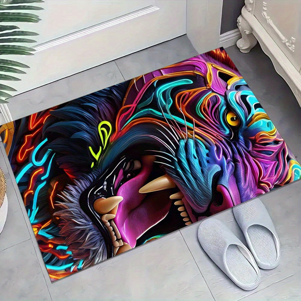 Luxurious 3D Tiger Print Crystal Velvet Carpet - Non-Slip, Soft Indoor Floor Mat For Bedroom & Living Room Decor, Large Area Coverage