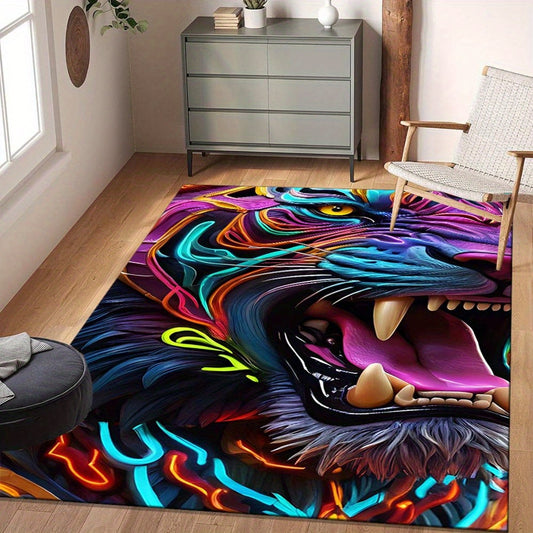 Luxurious 3D Tiger Print Crystal Velvet Carpet - Non-Slip, Soft Indoor Floor Mat For Bedroom & Living Room Decor, Large Area Coverage