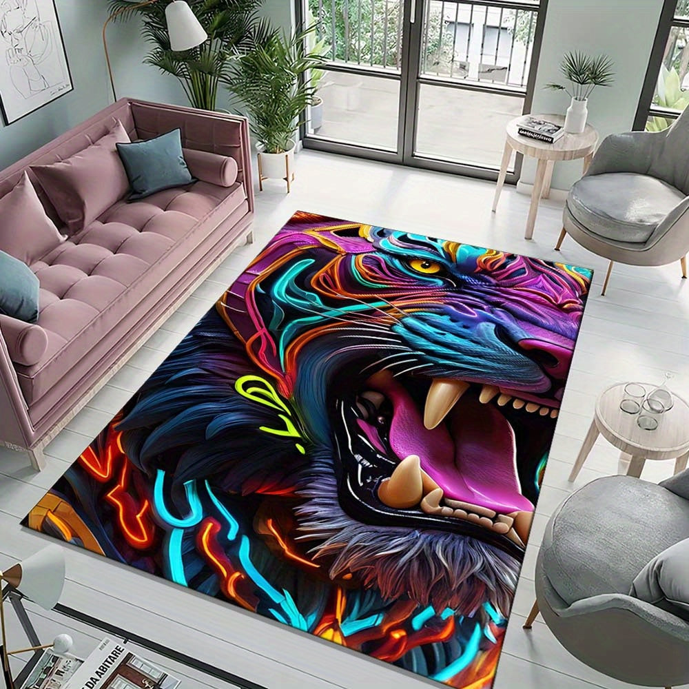 Luxurious 3D Tiger Print Crystal Velvet Carpet - Non-Slip, Soft Indoor Floor Mat For Bedroom & Living Room Decor, Large Area Coverage