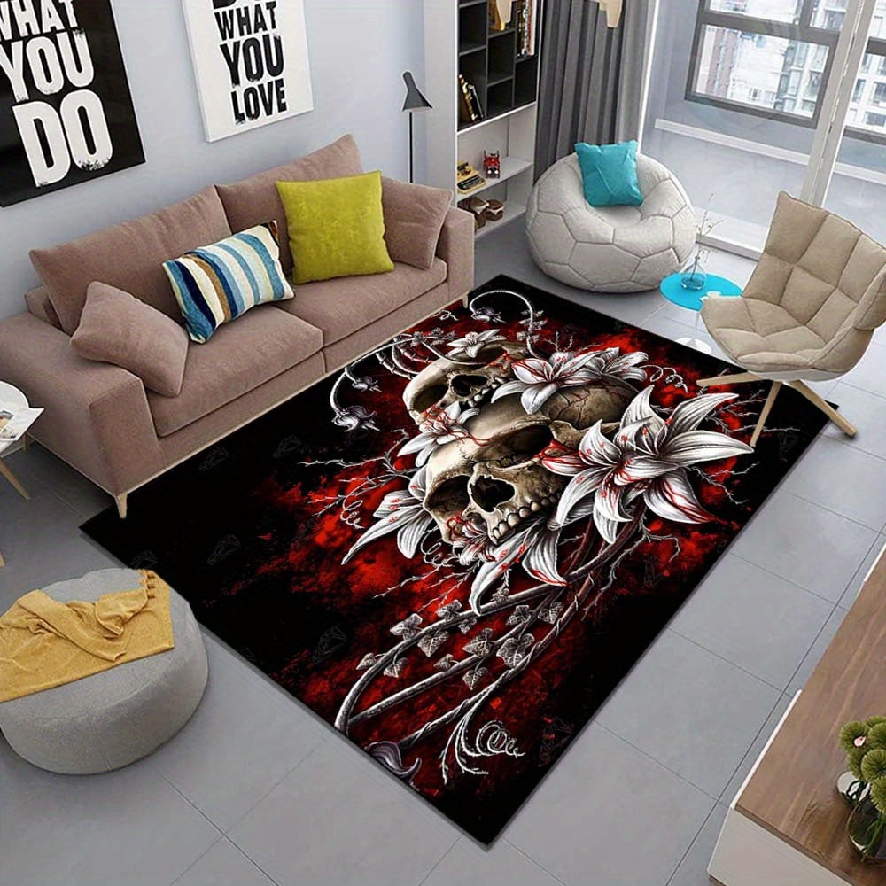 Bold Statement, Skull & Lily 3D Printed Crystal Velvet Carpet - Soft, Non-Slip Indoor Rug for Living Room, Bedroom, Office Decor - Large Sizes Available