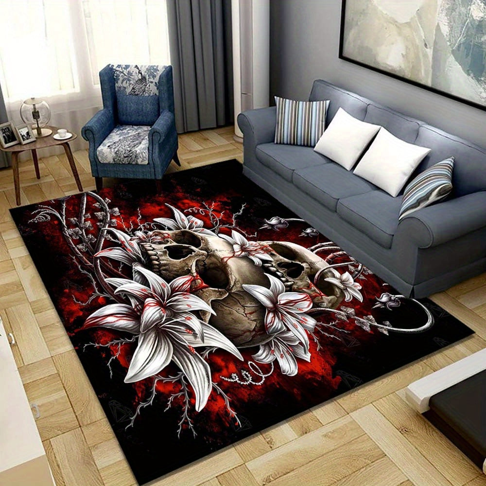 Bold Statement, Skull & Lily 3D Printed Crystal Velvet Carpet - Soft, Non-Slip Indoor Rug for Living Room, Bedroom, Office Decor - Large Sizes Available