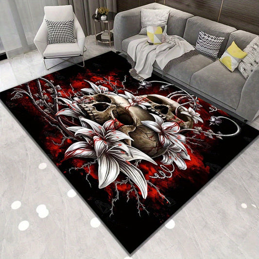 Bold Statement, Skull & Lily 3D Printed Crystal Velvet Carpet - Soft, Non-Slip Indoor Rug for Living Room, Bedroom, Office Decor - Large Sizes Available