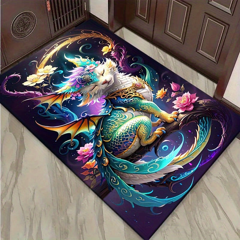 Vibrant Dragon Design Polyester Area Rug – Large 1.8m+ Mat for Living Room, Bedroom, Office – Durable, Non-Slip Carpet Chair Mat with 2.16m² Coverage, Perfect for Home Decor and Floor Protection