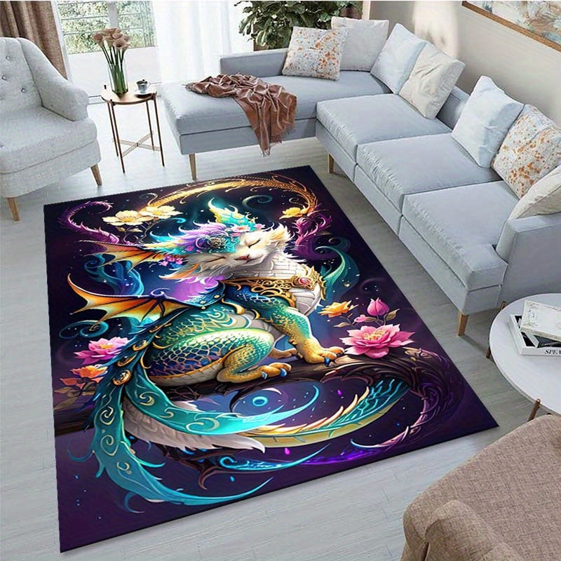 Vibrant Dragon Design Polyester Area Rug – Large 1.8m+ Mat for Living Room, Bedroom, Office – Durable, Non-Slip Carpet Chair Mat with 2.16m² Coverage, Perfect for Home Decor and Floor Protection