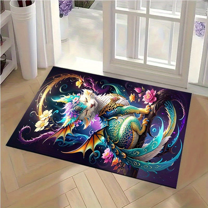 Vibrant Dragon Design Polyester Area Rug – Large 1.8m+ Mat for Living Room, Bedroom, Office – Durable, Non-Slip Carpet Chair Mat with 2.16m² Coverage, Perfect for Home Decor and Floor Protection