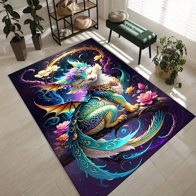 Vibrant Dragon Design Polyester Area Rug – Large 1.8m+ Mat for Living Room, Bedroom, Office – Durable, Non-Slip Carpet Chair Mat with 2.16m² Coverage, Perfect for Home Decor and Floor Protection