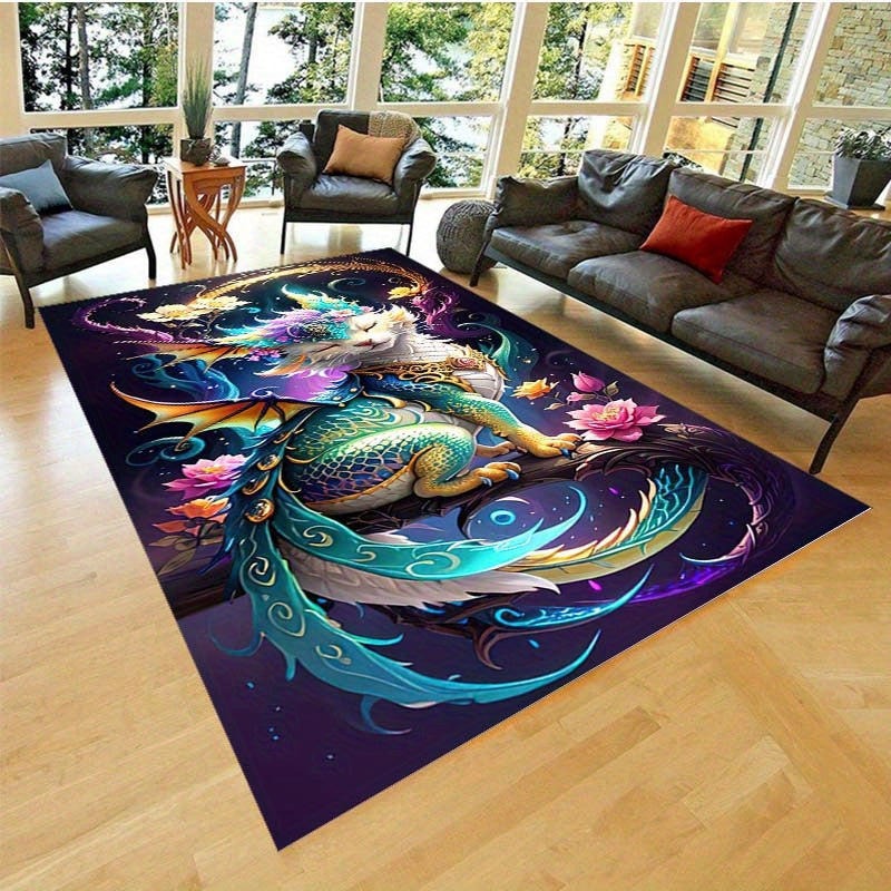 Vibrant Dragon Design Polyester Area Rug – Large 1.8m+ Mat for Living Room, Bedroom, Office – Durable, Non-Slip Carpet Chair Mat with 2.16m² Coverage, Perfect for Home Decor and Floor Protection