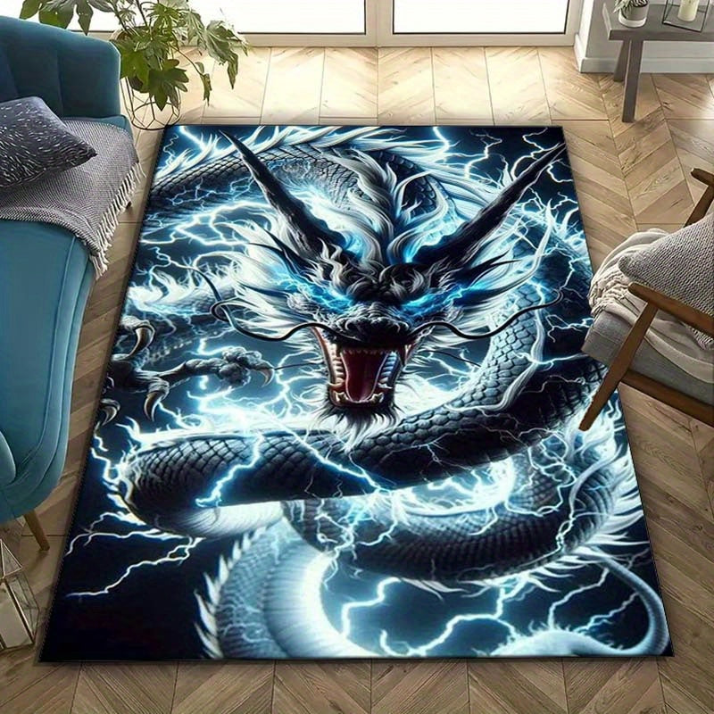 Luxurious Crystal Velvet Dragon Print Carpet - Non-Slip, Soft & Durable for Bedroom and Living Room Decor