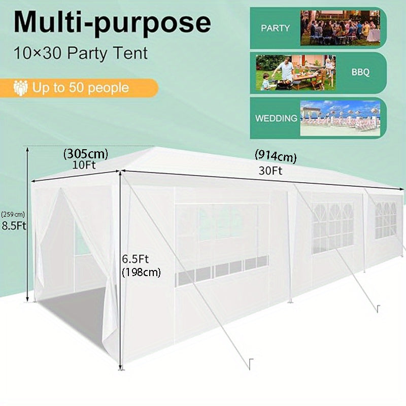 CAROMA 10x30ft Collapsible party tent with 8 detachable sidewalls, perfect for parties, weddings, business events and can be assembled without tools