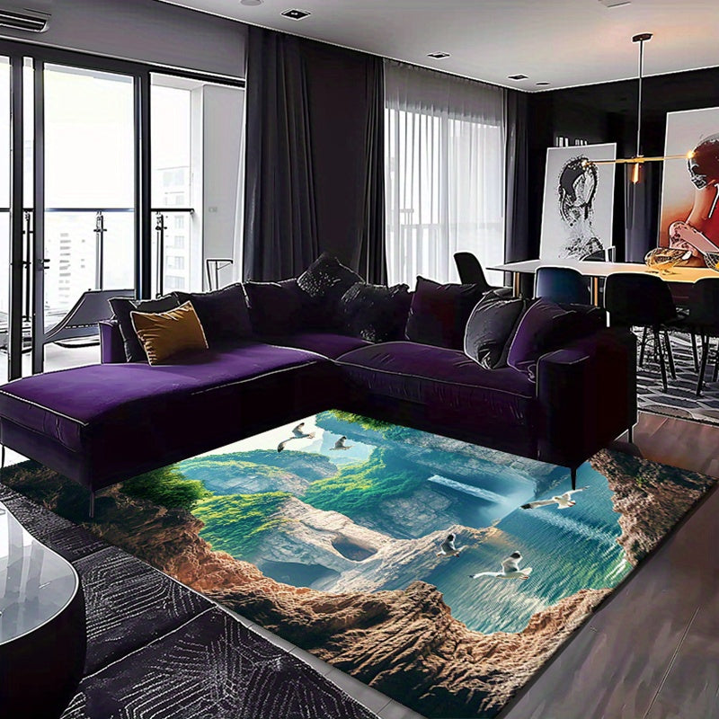 Product 1pc Creative 3D Natural Landscape Printed Carpet, Indoor Area Decoration Carpet, Table and Chair Anti-slip Mat, Outdoor Camping Mat, Anti-slip, Non-shedding, Waterproof, Wear-resistant, Suitable for Living Room Decora