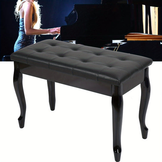 Wood Piano Bench with Storage Box PU Leather Padded Cushion for Recording Room Concert