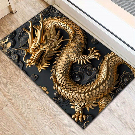 Vintage Bronze Chinese Dragon Print Area Rug - Polyester Non-Slip Carpet for Living Room, Bedroom, Outdoor Patio & Garden - Large Rectangular Floor Mat for Home & Room Decor, Machine Washable, Multiple Sizes