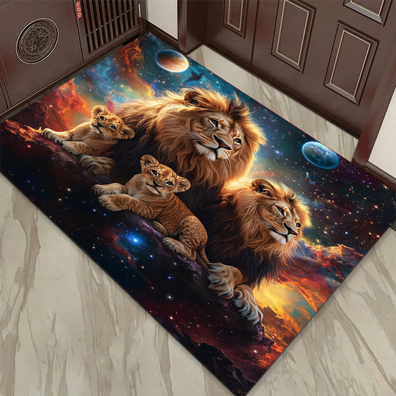 Lion Family 3D Print Area Rug - Non-Slip Polyester Carpet for Office, Entryway, Bedroom - Machine Washable - Home Decor and Game Area Mat Suitable for Christmas Gifts - Large Size