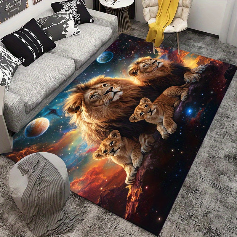 Lion Family 3D Print Area Rug - Non-Slip Polyester Carpet for Office, Entryway, Bedroom - Machine Washable - Home Decor and Game Area Mat Suitable for Christmas Gifts - Large Size