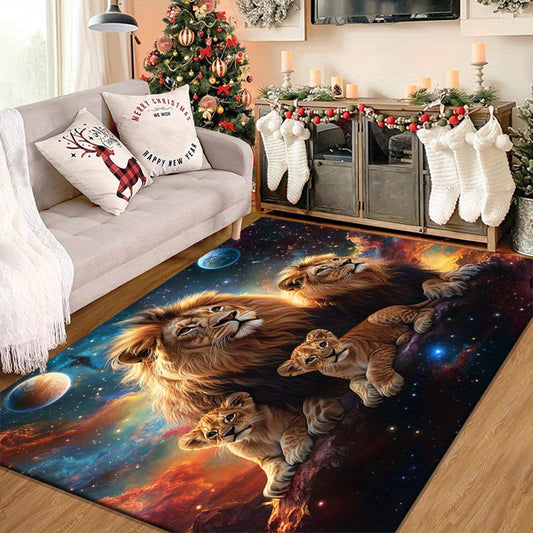 Lion Family 3D Print Area Rug - Non-Slip Polyester Carpet for Office, Entryway, Bedroom - Machine Washable - Home Decor and Game Area Mat Suitable for Christmas Gifts - Large Size