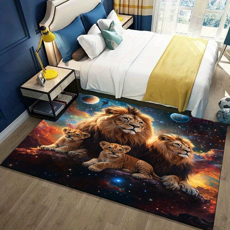 Lion Family 3D Print Area Rug - Non-Slip Polyester Carpet for Office, Entryway, Bedroom - Machine Washable - Home Decor and Game Area Mat Suitable for Christmas Gifts - Large Size