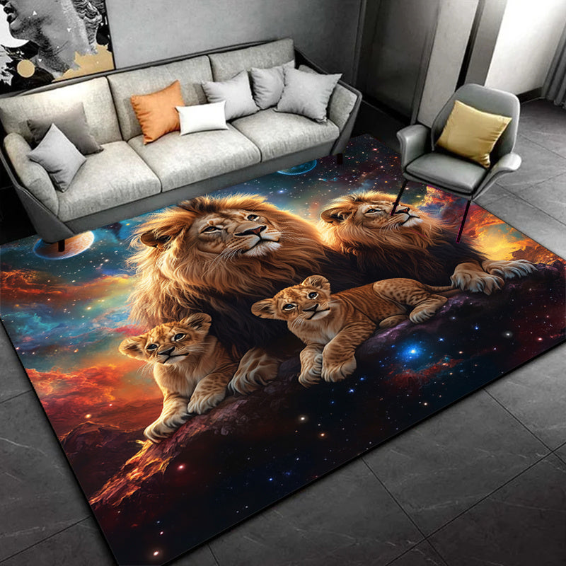 Lion Family 3D Print Area Rug - Non-Slip Polyester Carpet for Office, Entryway, Bedroom - Machine Washable - Home Decor and Game Area Mat Suitable for Christmas Gifts - Large Size