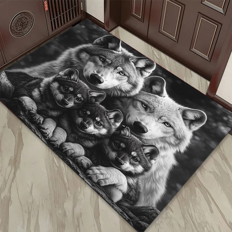 Festive 3D Wolf Family Printed Carpet: Non-slip, Durable, and Perfect for Living Room, Bedroom, or Game Area - Available in Various Sizes