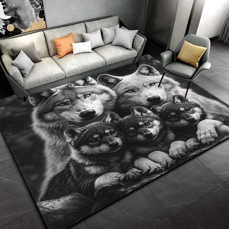 Festive 3D Wolf Family Printed Carpet: Non-slip, Durable, and Perfect for Living Room, Bedroom, or Game Area - Available in Various Sizes